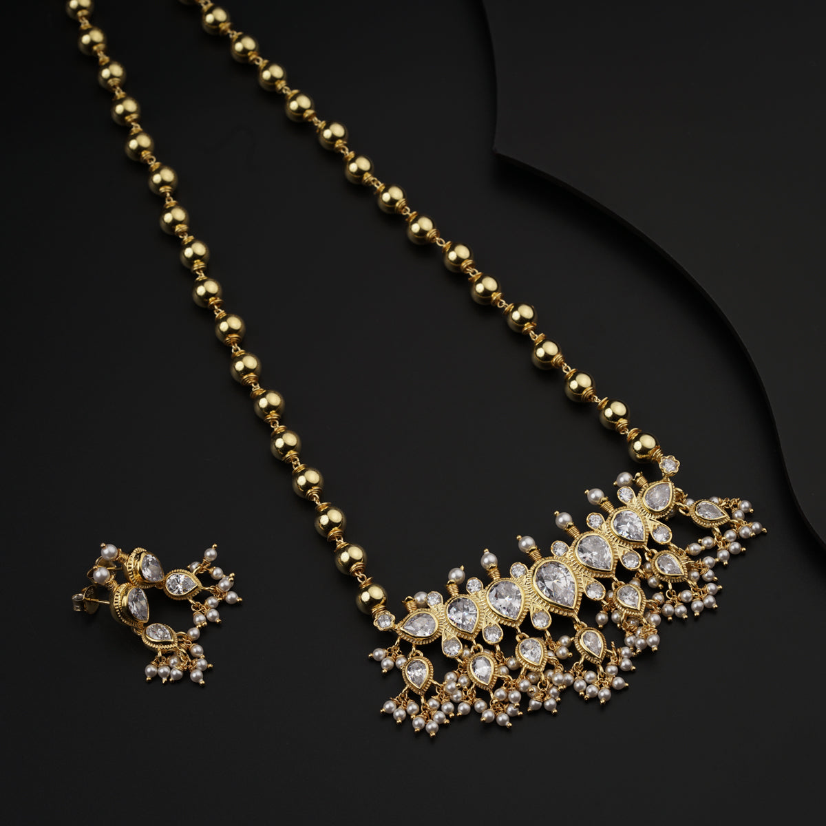 Classic Silver CZ Stones Tanmani Set (Gold Plated)