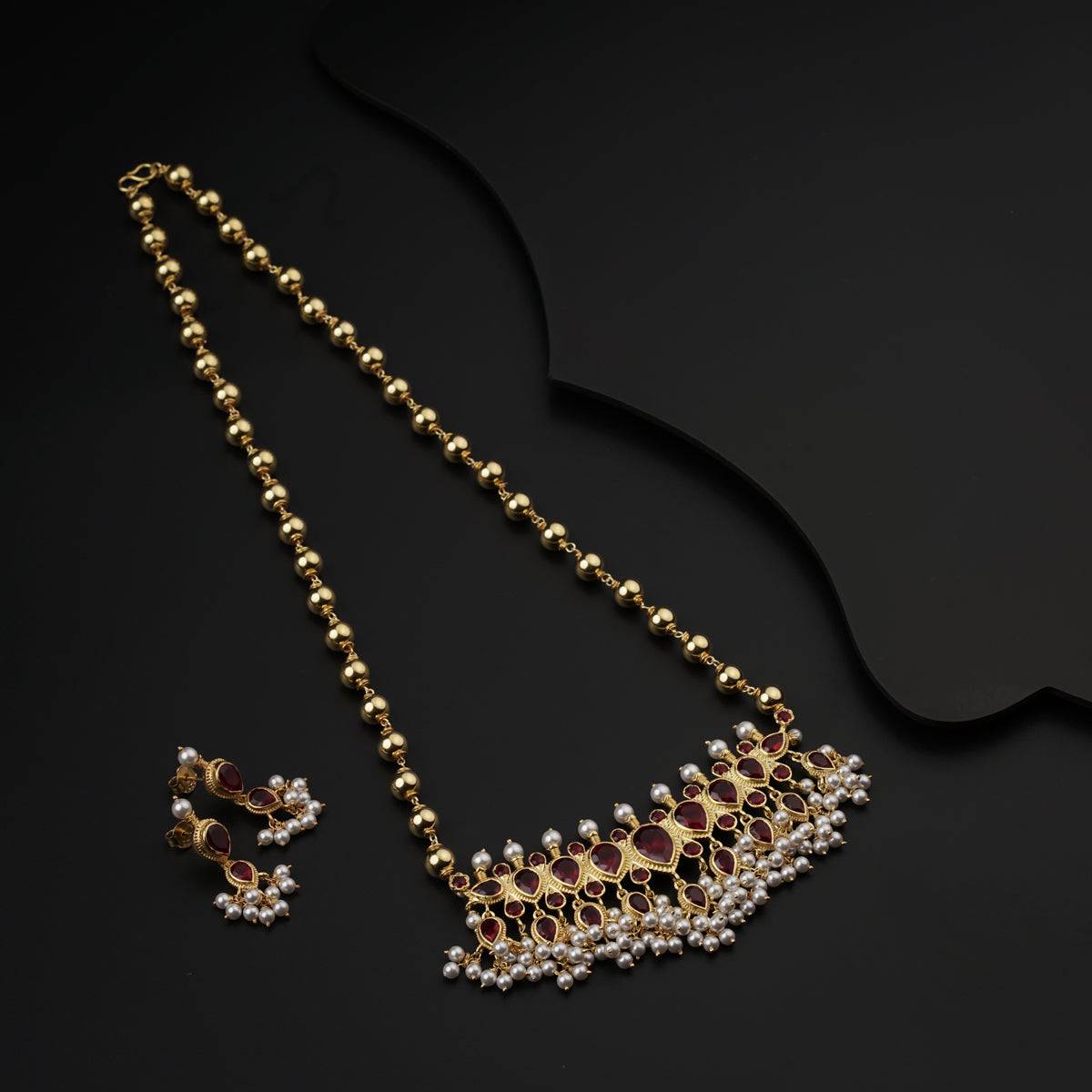 Claasic Silver Garnet Tanmani Set (Gold Plated)