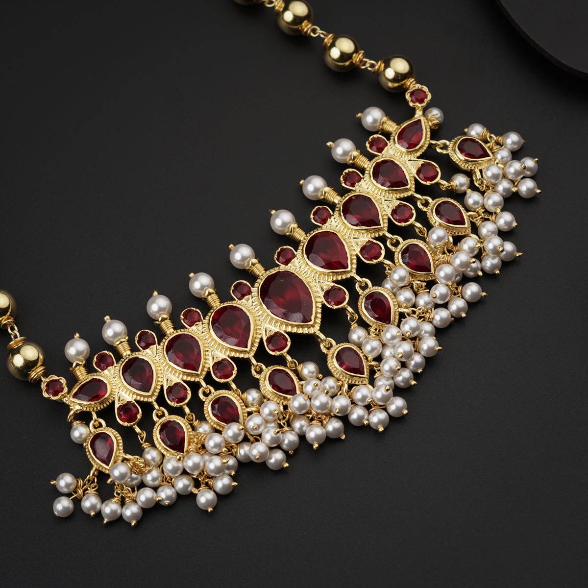 Claasic Silver Garnet Tanmani Set (Gold Plated)