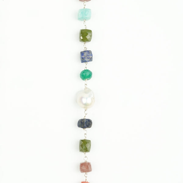 Multicolour Stone Ganthan Necklace with Baroque Pearls – 24 Inches