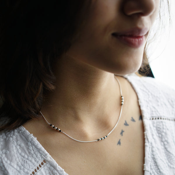 Silver Mangalsutra with Pearl Blackspinel Blocks