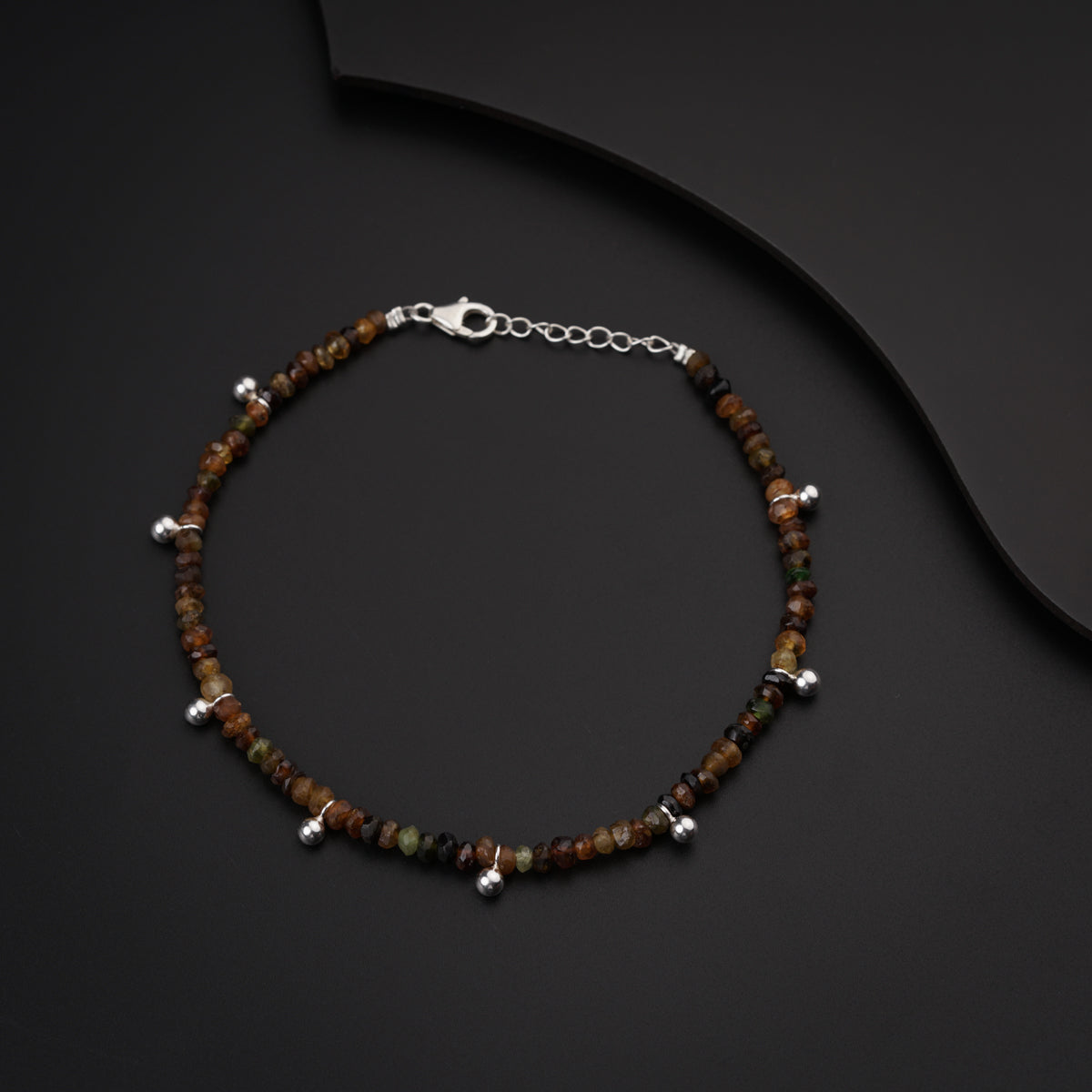 Multicolor Semi Precious Stones Anklet with Silver Beads