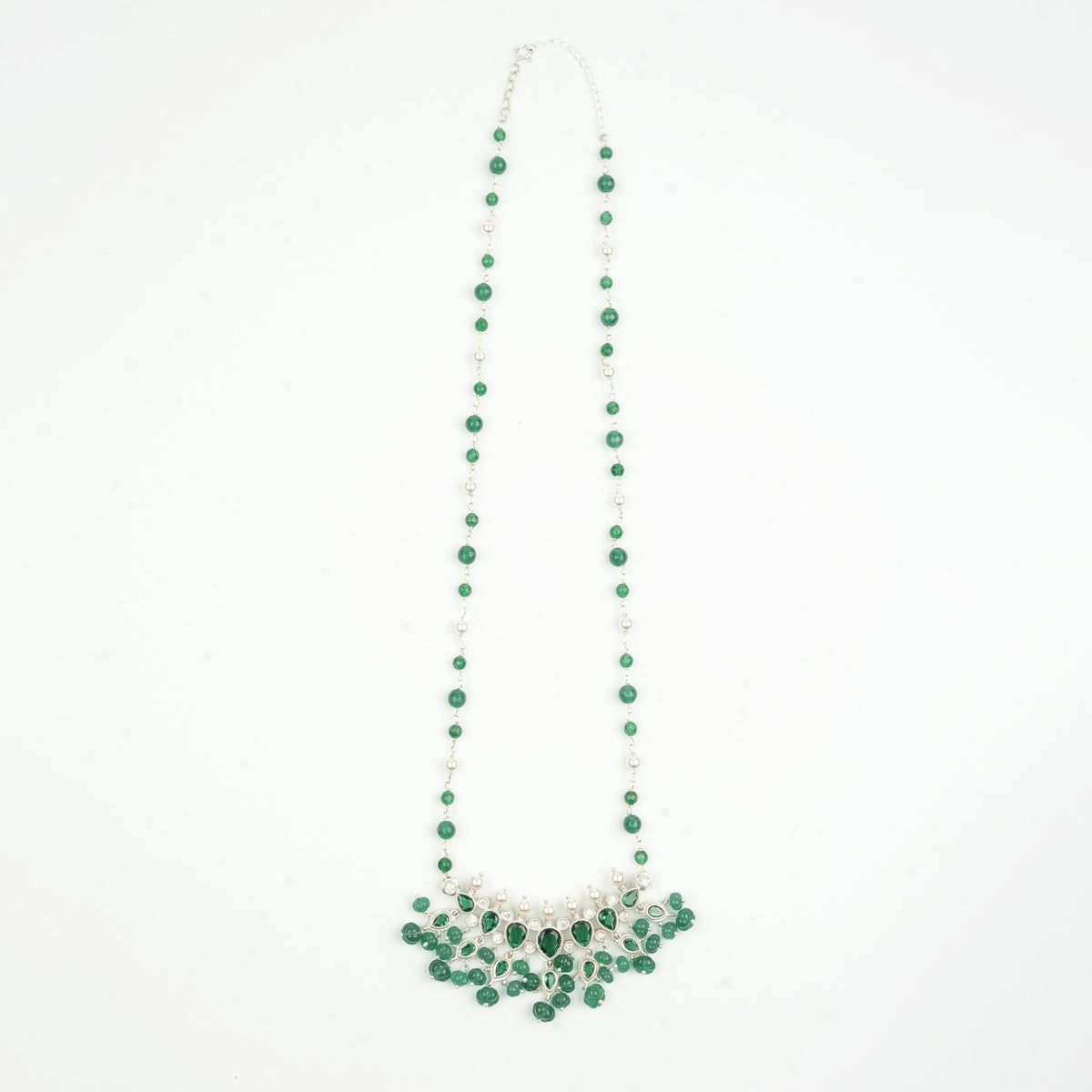 Silver CZ Tanmani Set with Green Onyx