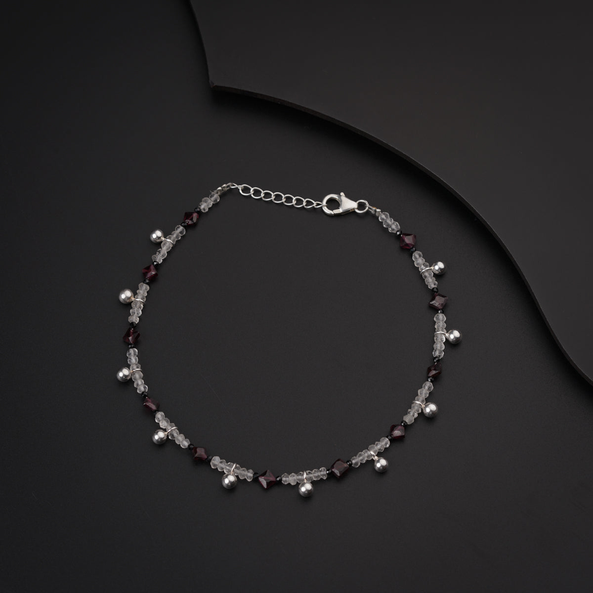 Crystals & Garnets Anklet with Silver Beads