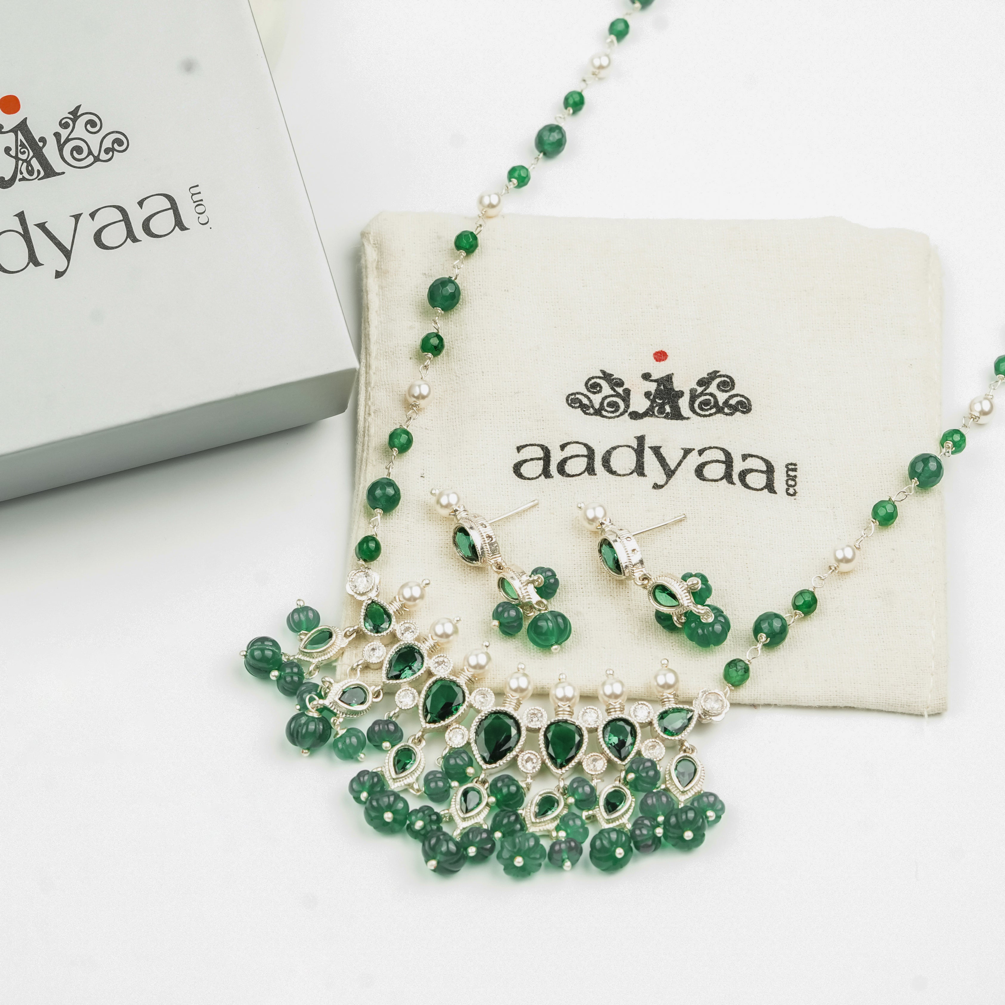 Silver CZ Tanmani Set with Green Onyx