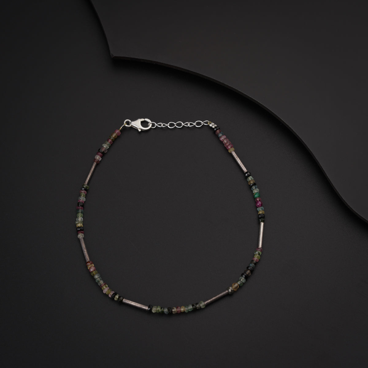 Multicolor Semi Precious Stones Silver Anklet