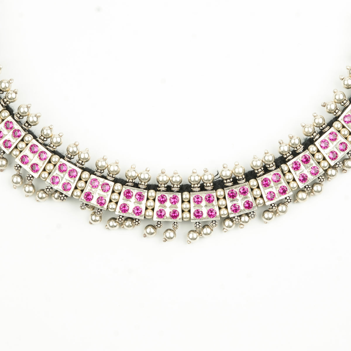 Oxidised Silver Laffa Choker with Pink Stones