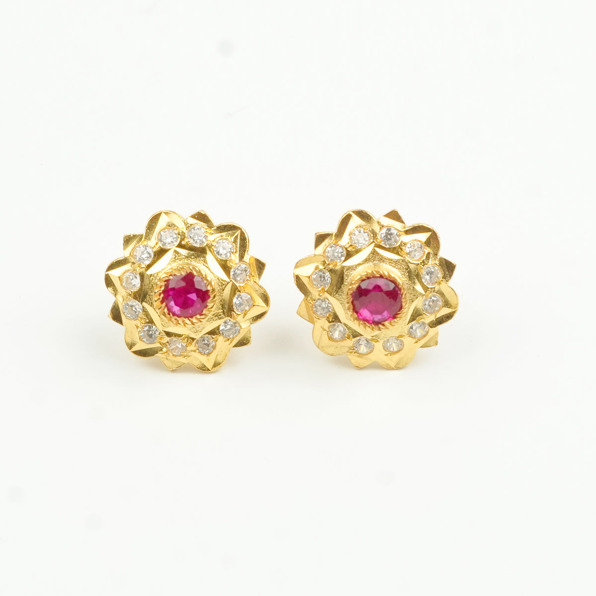 Kudi Earrings with Pink Stone | 22K Gold-Plated