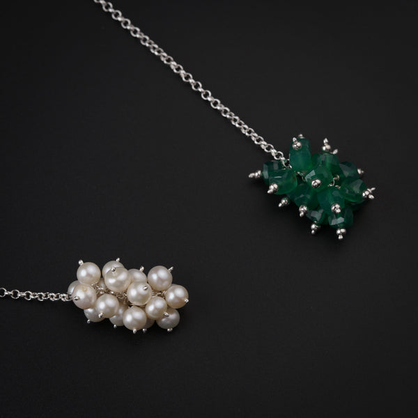 Silver Tie & Wear Necklace with Pearls & Green Onyx