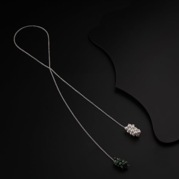 Silver Tie & Wear Necklace with Pearls & Green Rubys