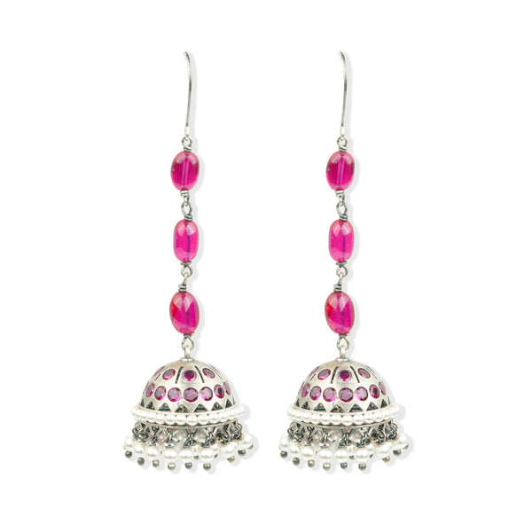 Oxidised Silver Jhumki with Ruby Beads