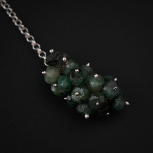 Silver Tie & Wear Necklace with Pearls & Green Rubys