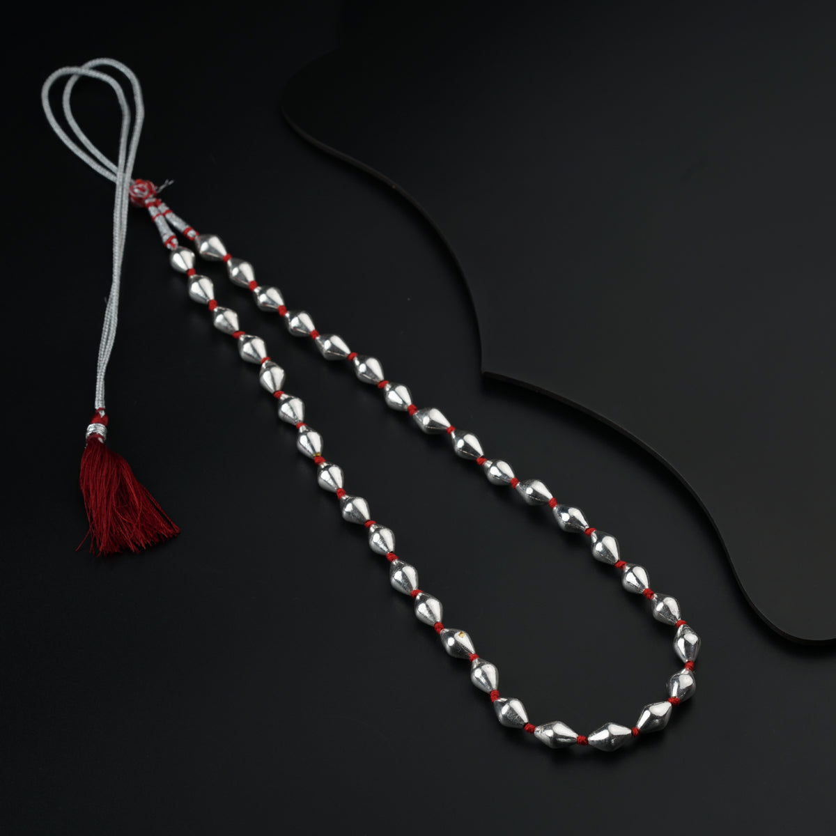 Silver Dholki Ganthan (Red Thread)