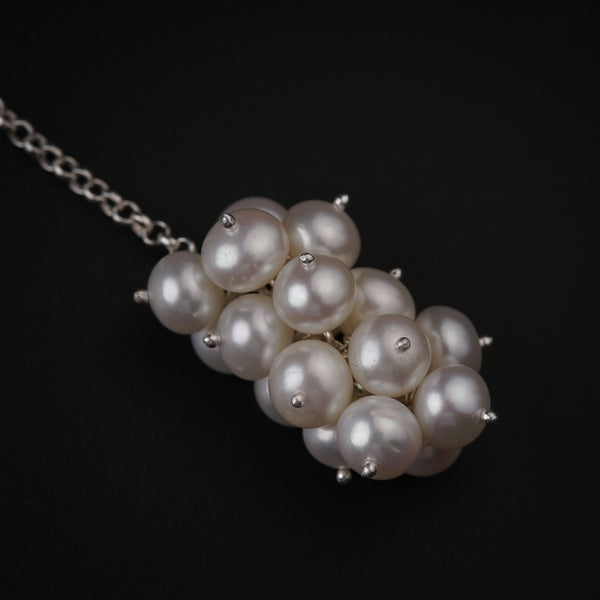 Silver Tie & Wear Necklace with Pearls & Green Rubys