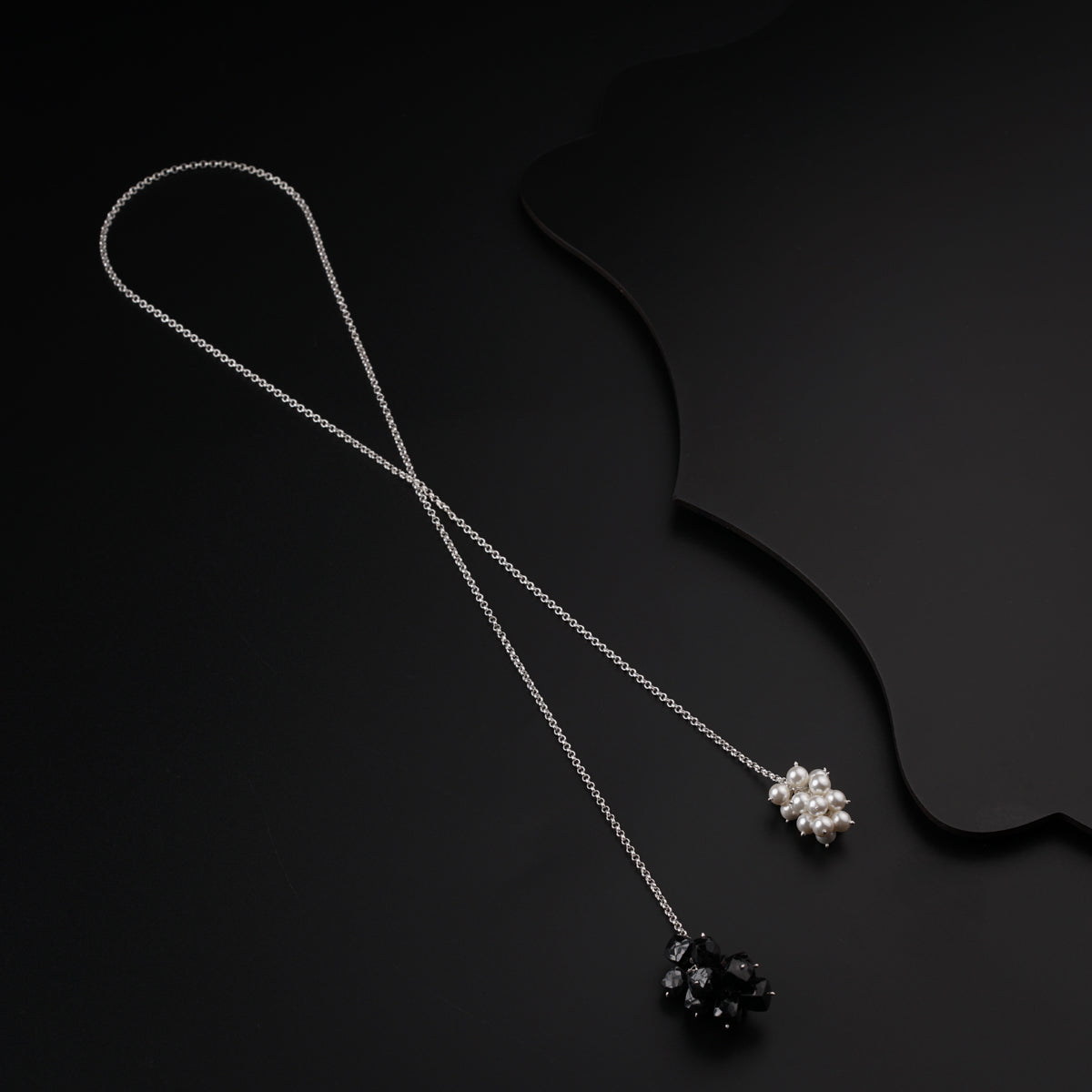Silver Tie & Wear Necklace with Pearls & Black Onyx