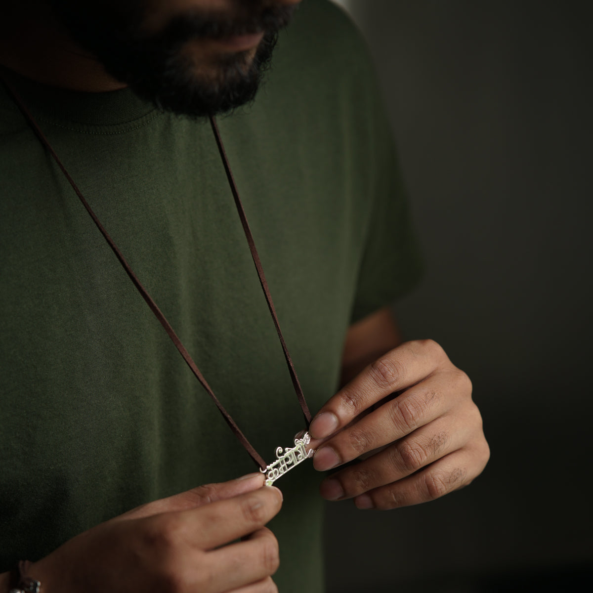 Karmayogi (कर्मयोगी) Silver Necklace with Suede Cord