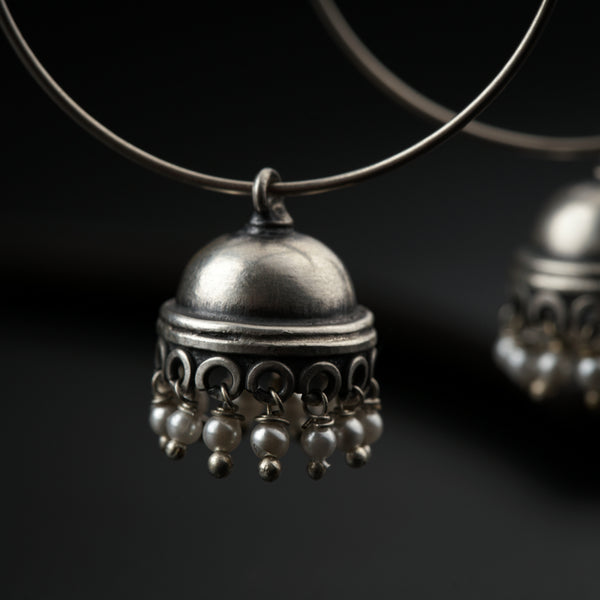 Silver Hoops Jhumki : Medium