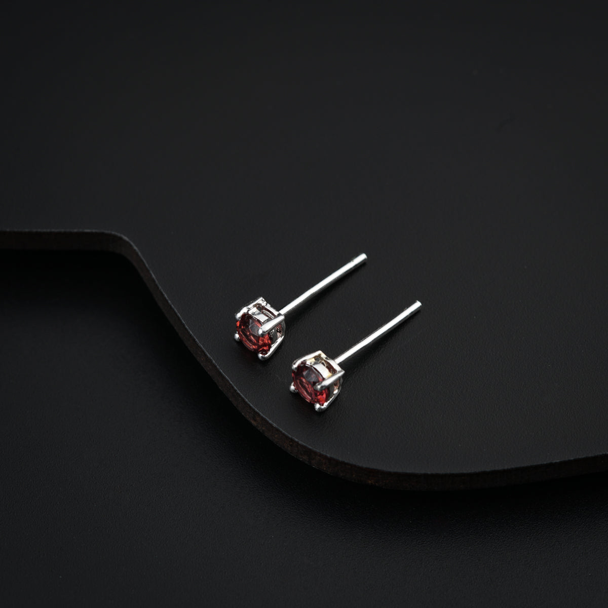 Silver Studs with Garnet Stone