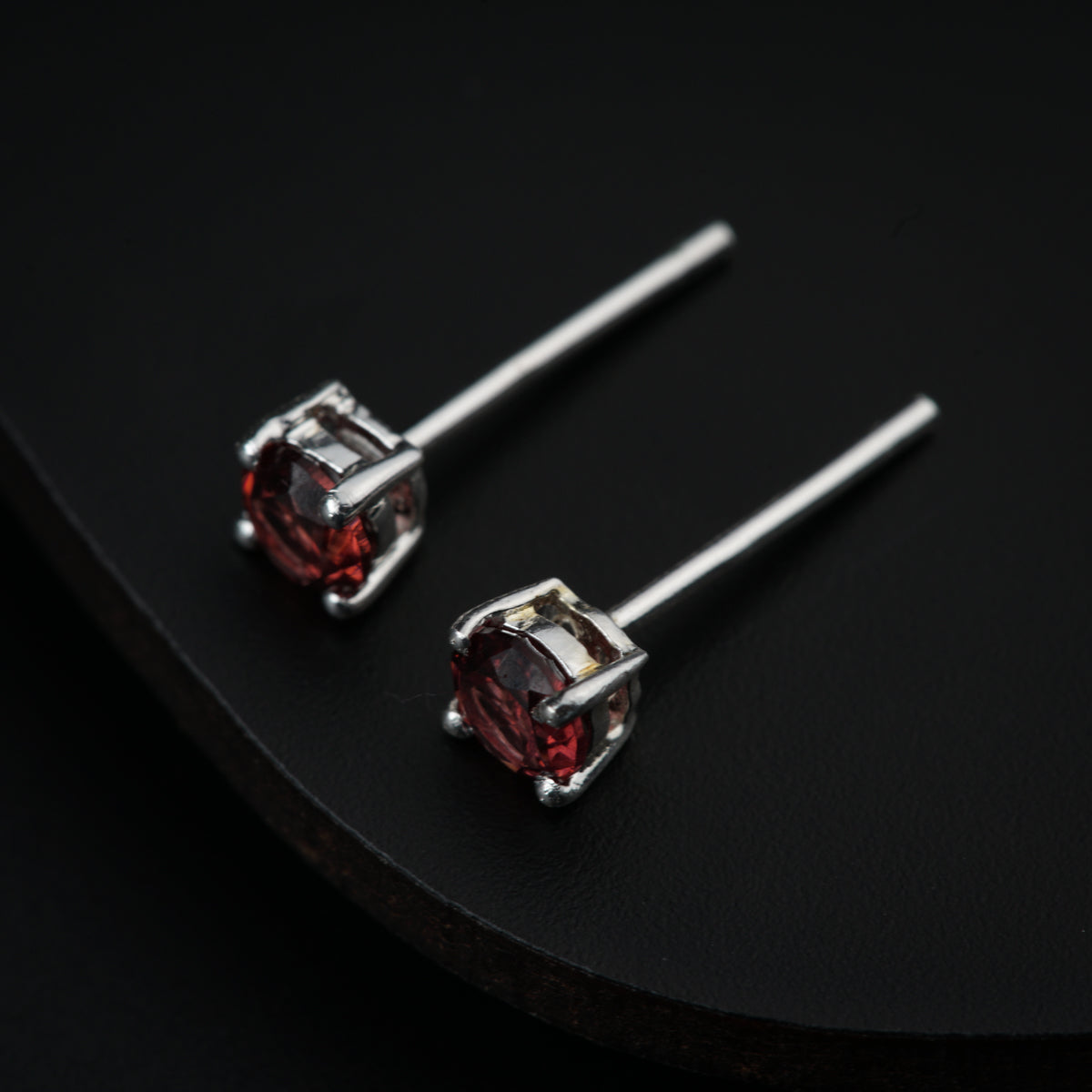 Silver Studs with Garnet Stone