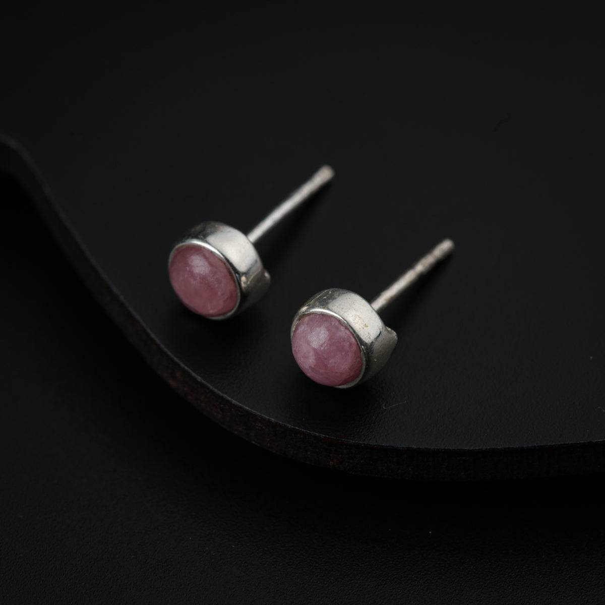 Tiny Round Studs with Rhodochrosite