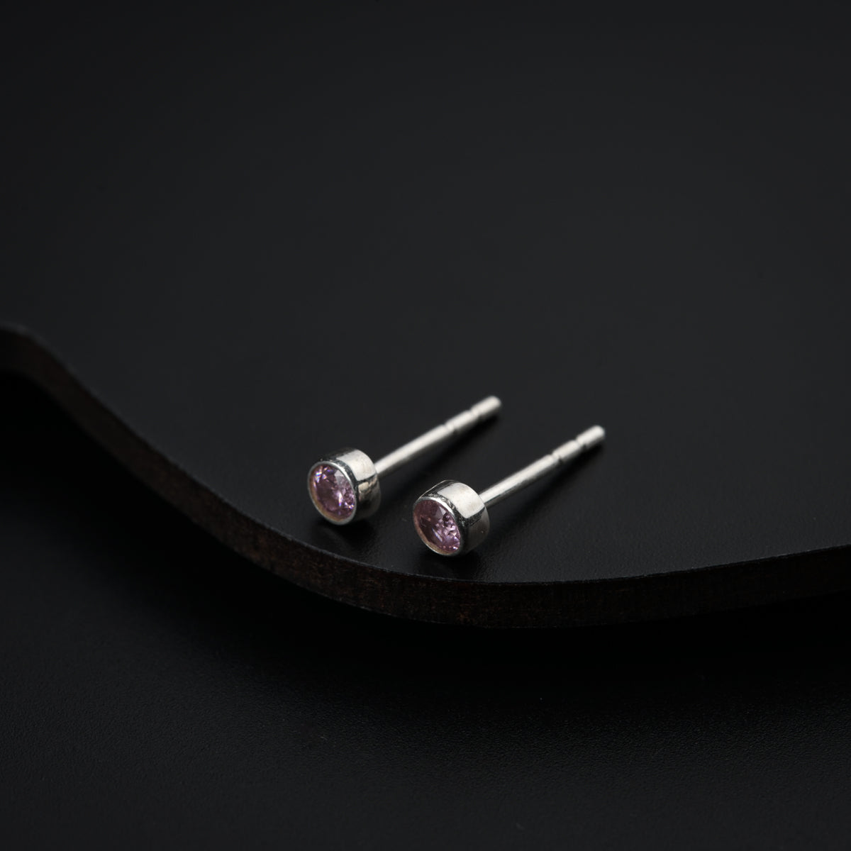 Tiny Light Pink CZ Stone Silver Studs