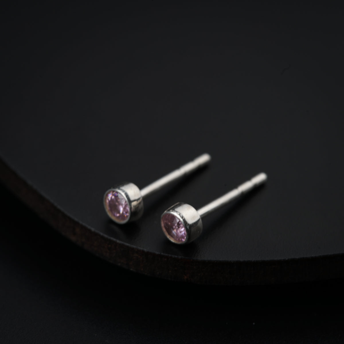 Tiny Light Pink CZ Stone Silver Studs