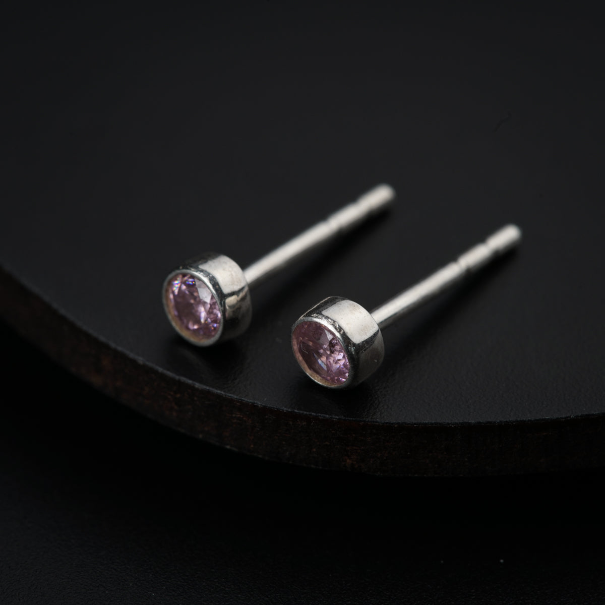 Tiny Light Pink CZ Stone Silver Studs