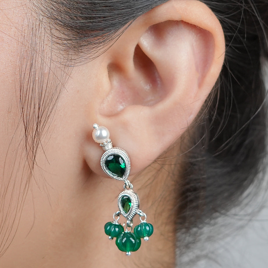 Silver CZ Tanmani Set with Green Onyx