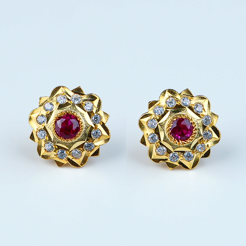 Kudi Earrings with Pink Stone | 22K Gold-Plated