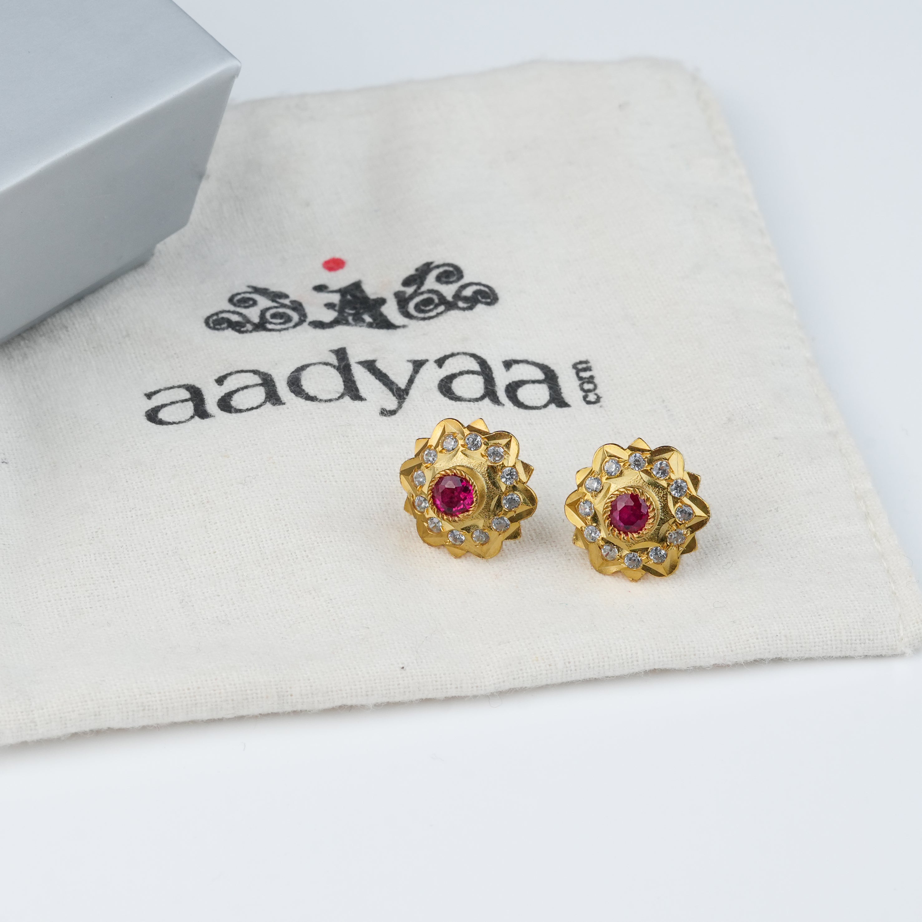 Kudi Earrings with Pink Stone | 22K Gold-Plated