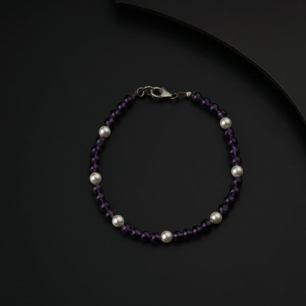 Semi precious stone bracelet in silver wire ( Amethyst , Pearls )
