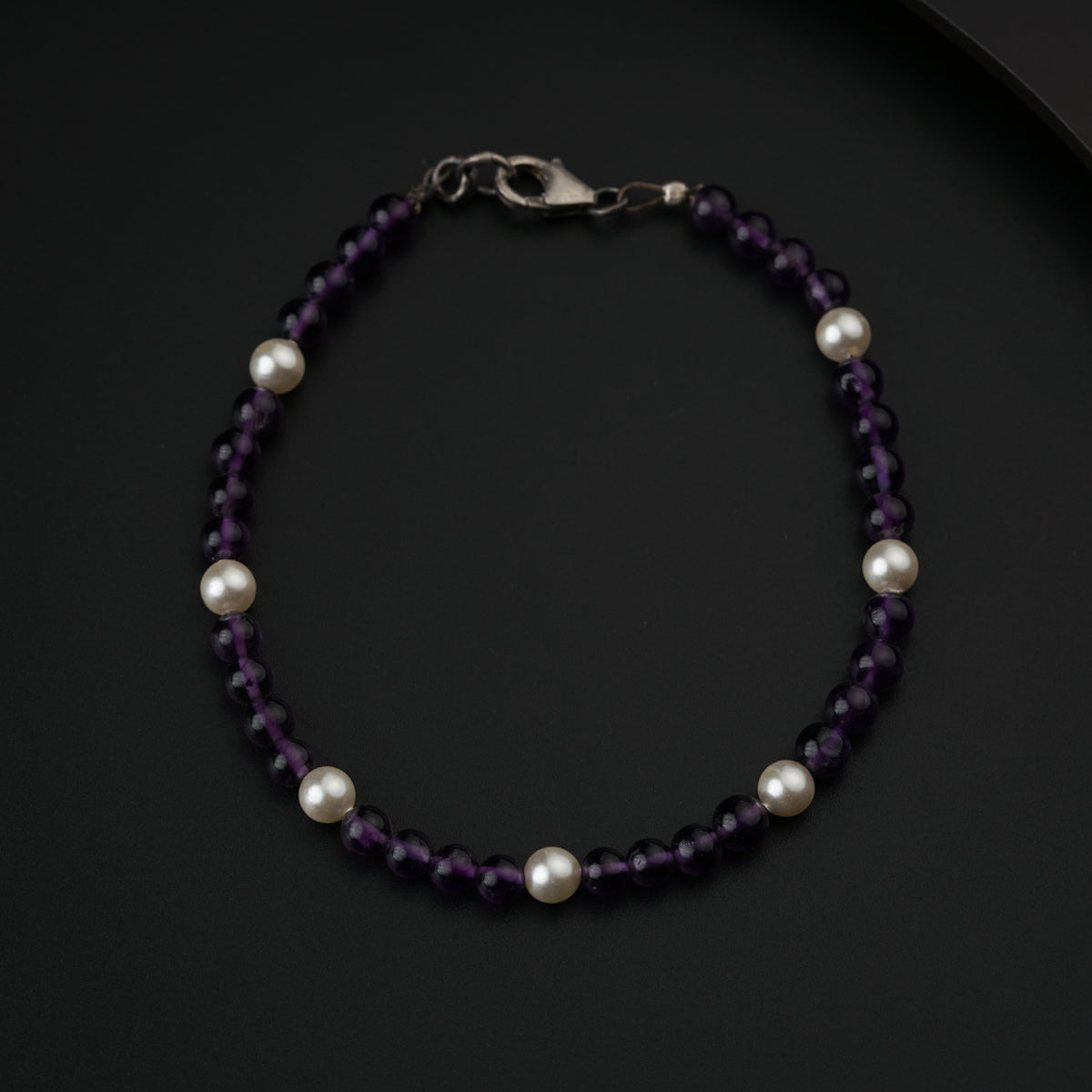 Semi precious stone bracelet in silver wire ( Amethyst , Pearls )