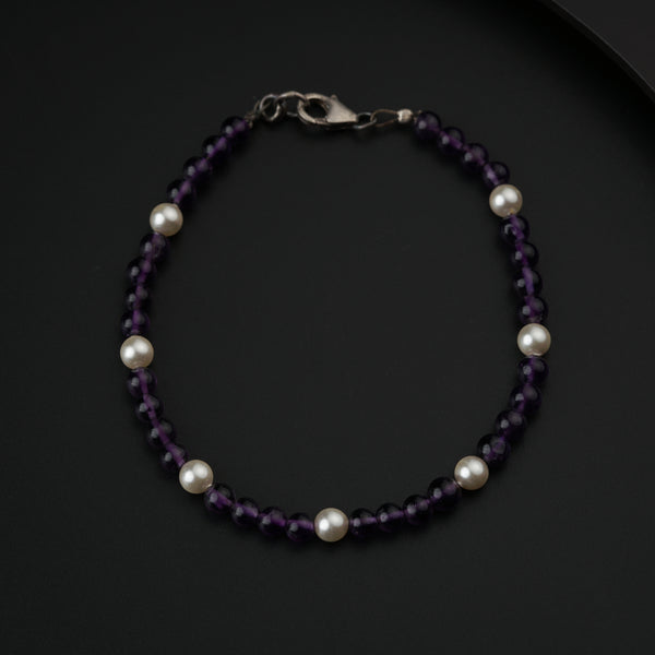 Semi precious stone bracelet in silver wire ( Amethyst , Pearls )