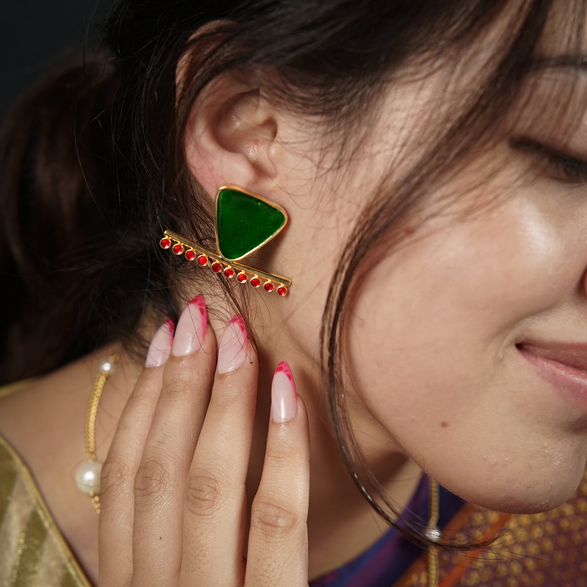 Handmade Triangle Meenakari Set Gold Plated