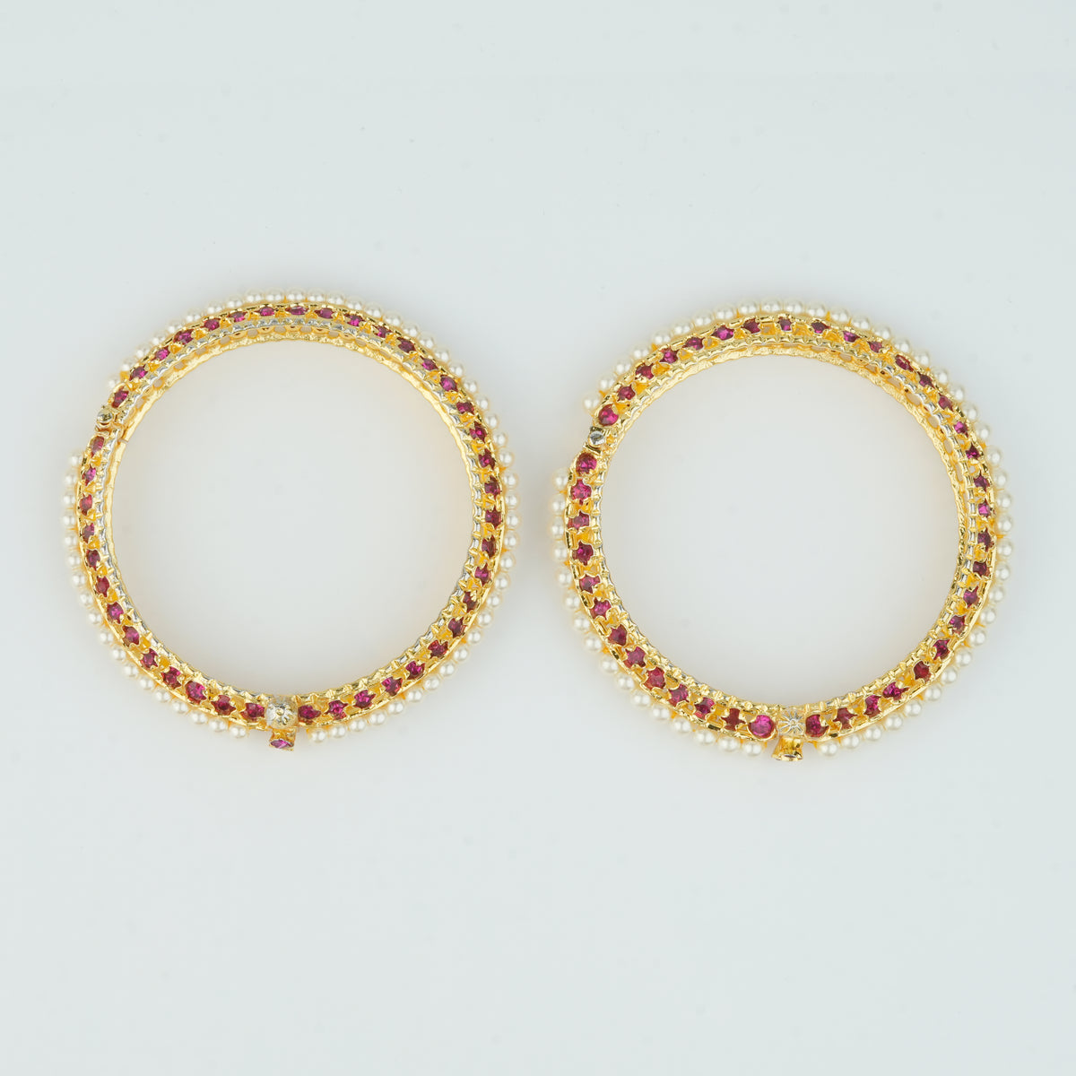 22K Gold Plated Fashion Pearl Tode with Pink Stones (Pair)