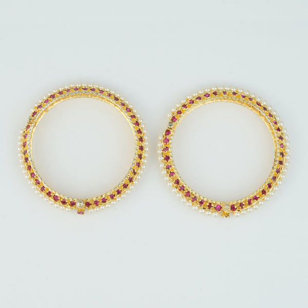 22K Gold Plated Fashion Pearl Tode with Pink Stones (Pair)