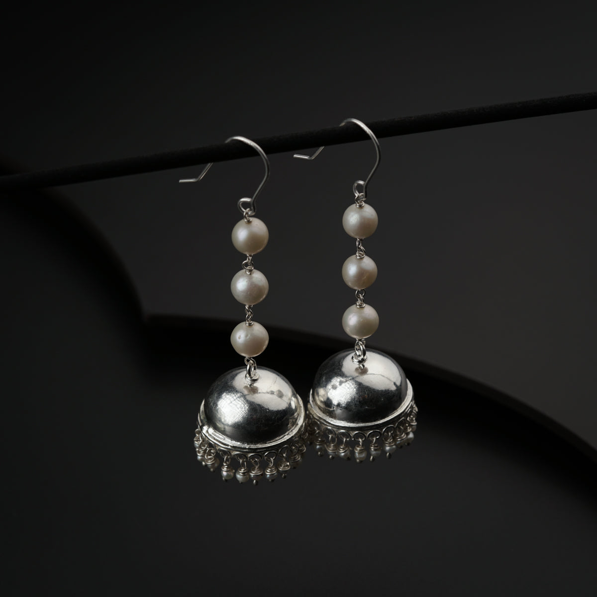 Silver Jhumki with Pearls: Big