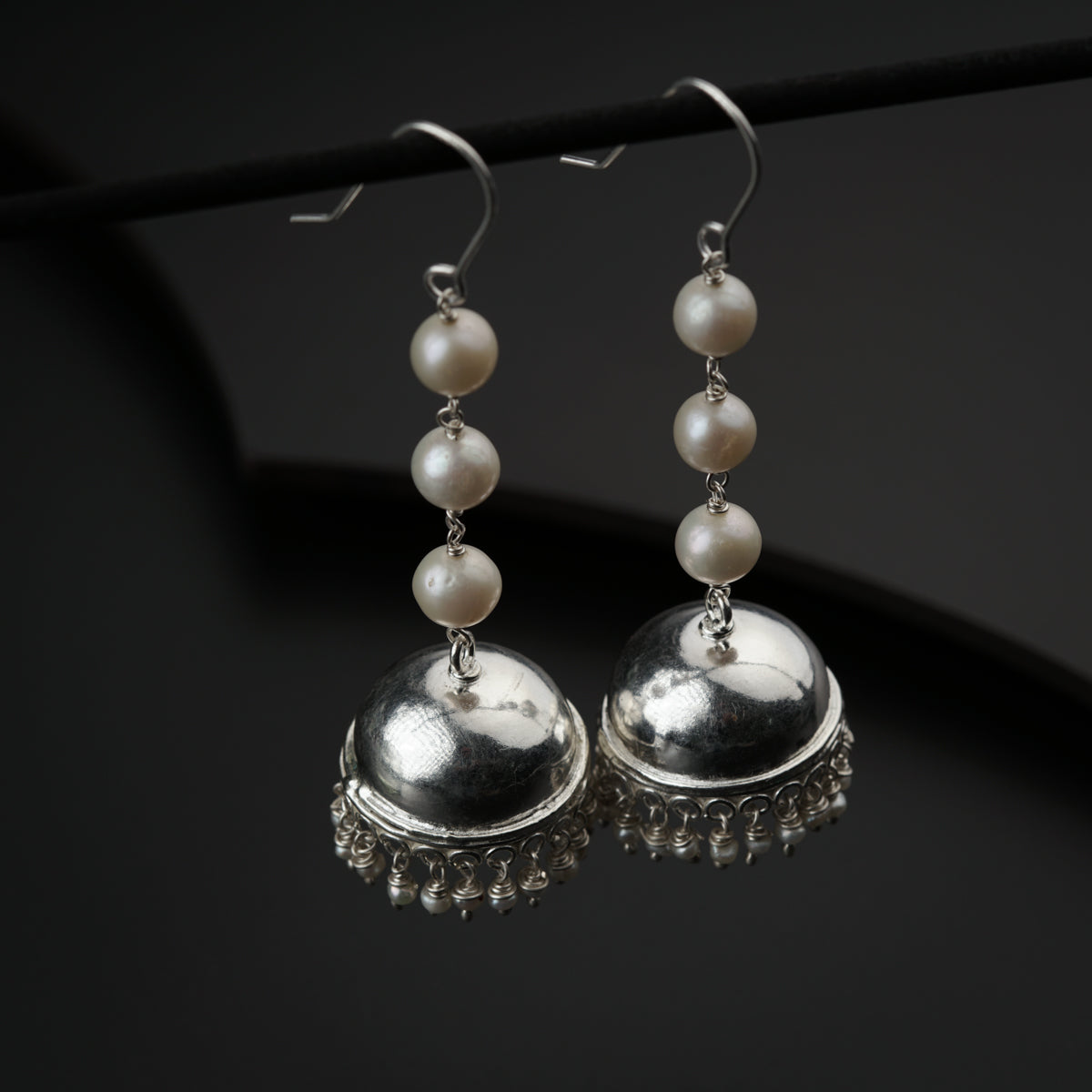 Silver Jhumki with Pearls: Big