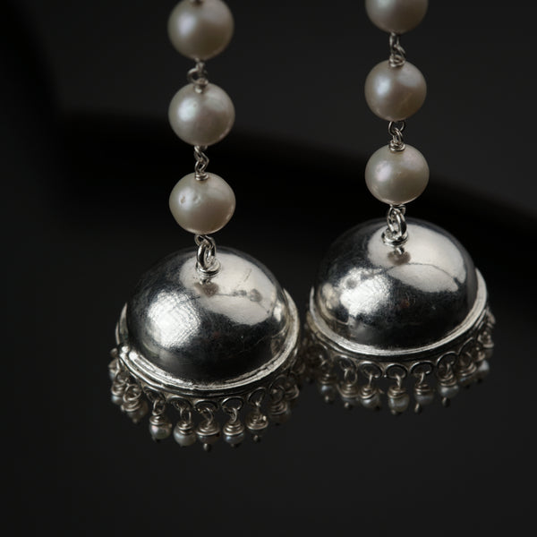 Silver Jhumki with Pearls: Big
