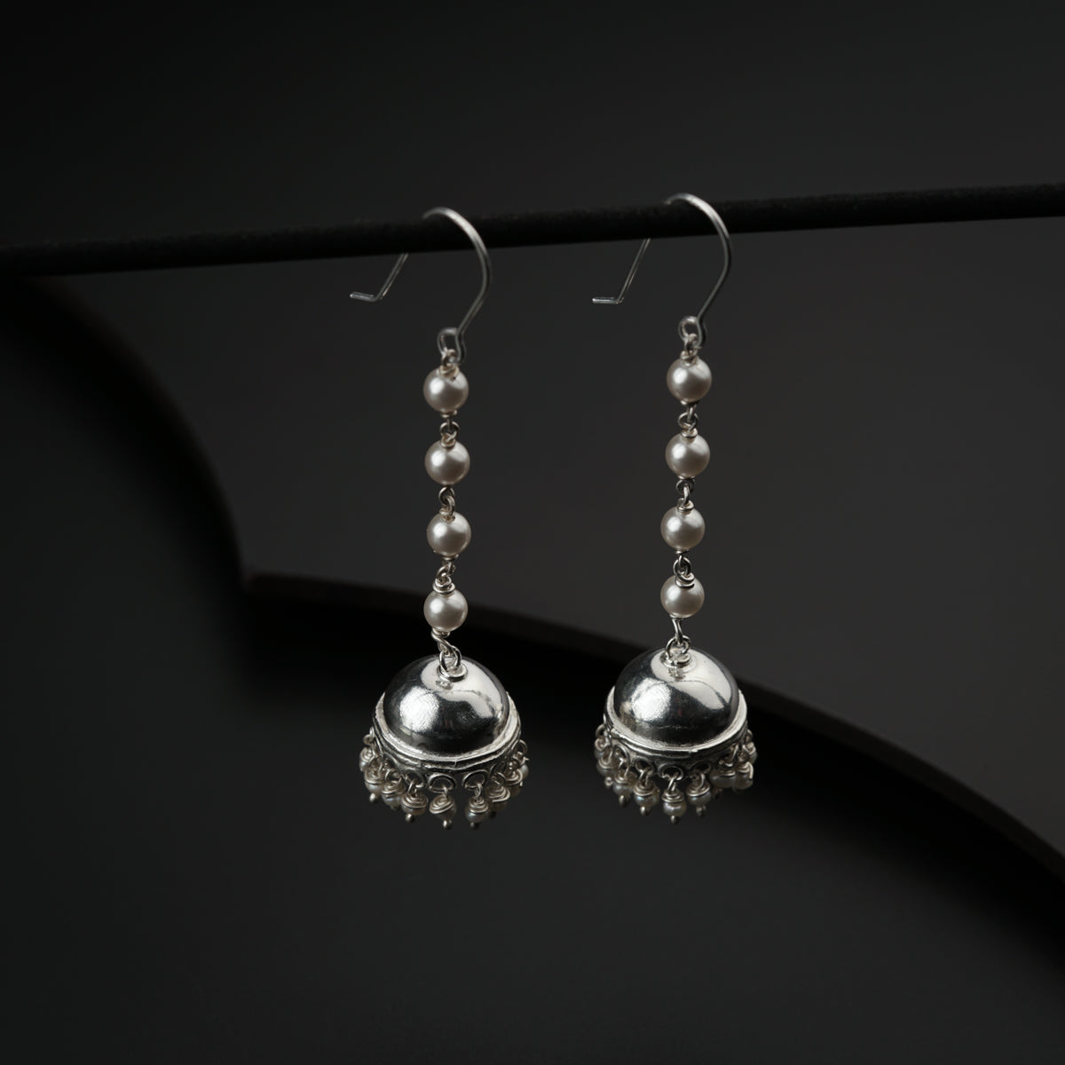 Silver Jhumki with Pearls: Medium