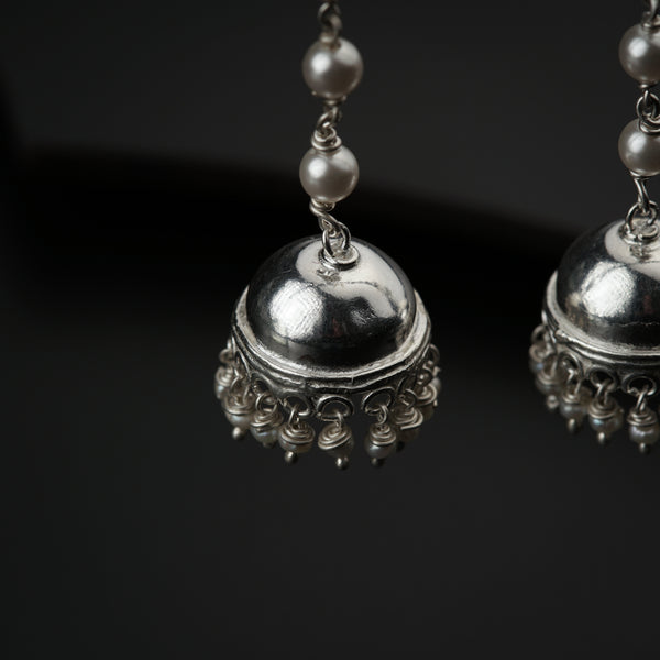 Silver Jhumki with Pearls: Medium