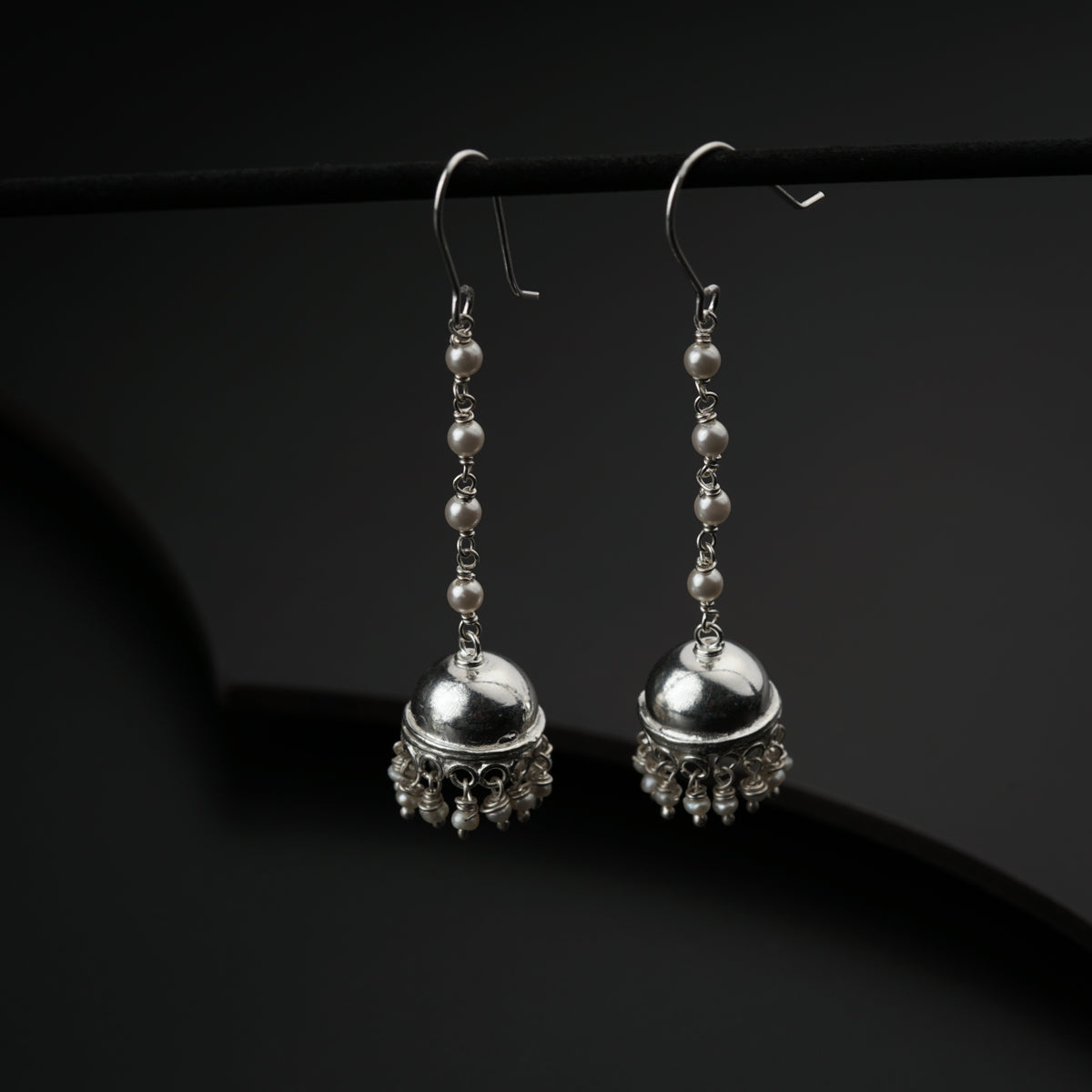 Silver Jhumki with Pearls: Small