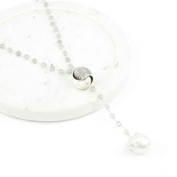 Baroque Pearl & Labradorite Y Necklace (Project Handmade)
