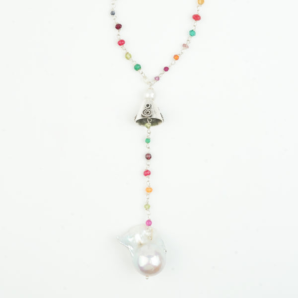 Baroque Pearl & Multicolor Stones Y Necklace (Project Handmade)