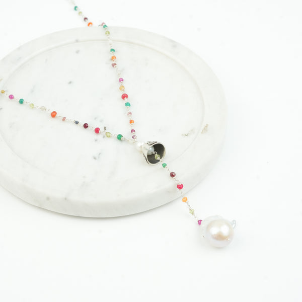 Baroque Pearl & Multicolor Stones Y Necklace (Project Handmade)