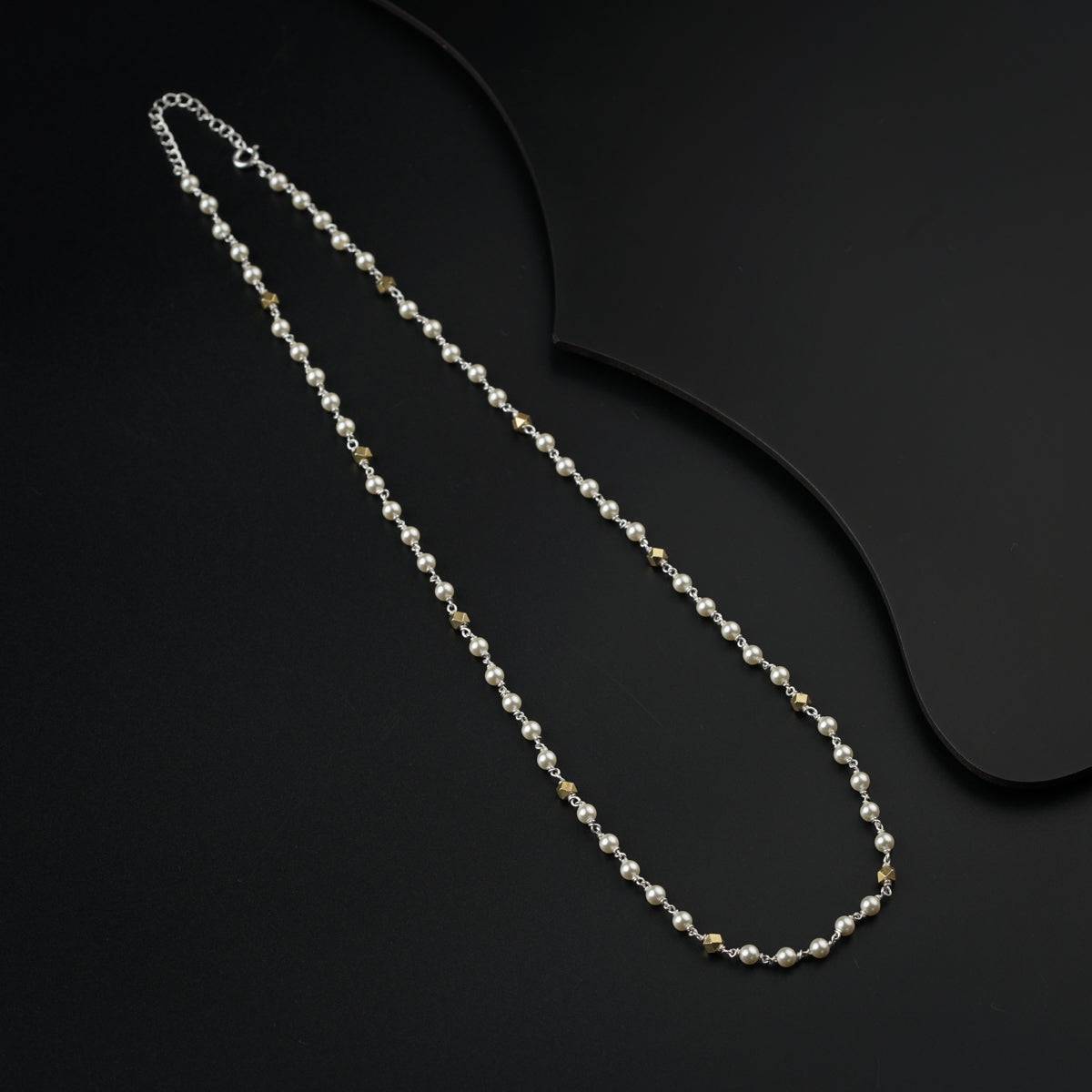 Silver Pearls Chain with Gold Plated Silver Bead