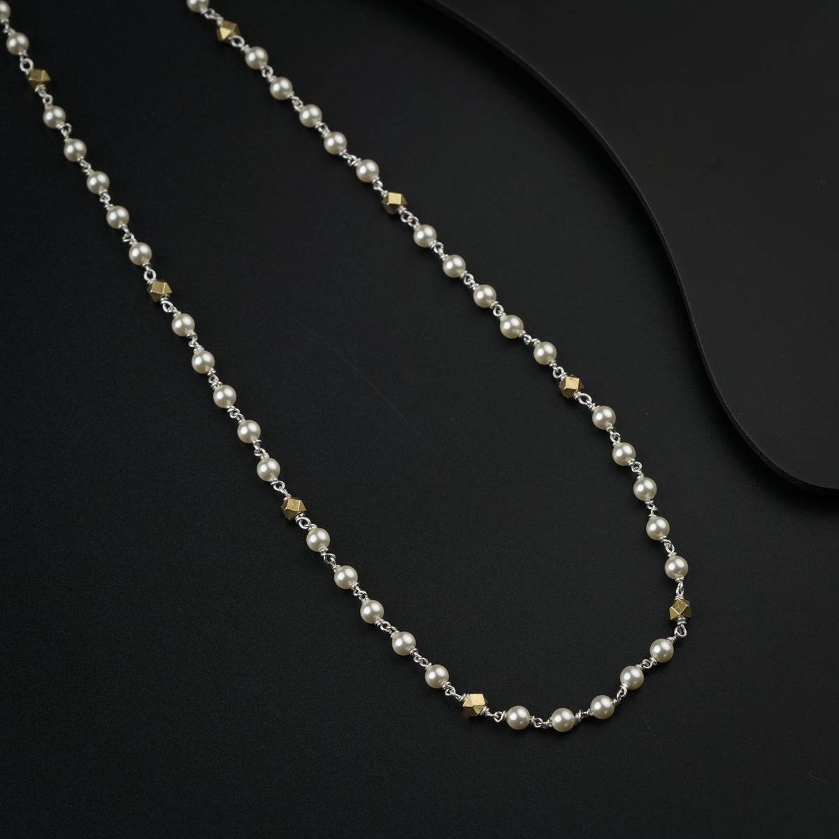 Silver Pearls Chain with Gold Plated Silver Bead