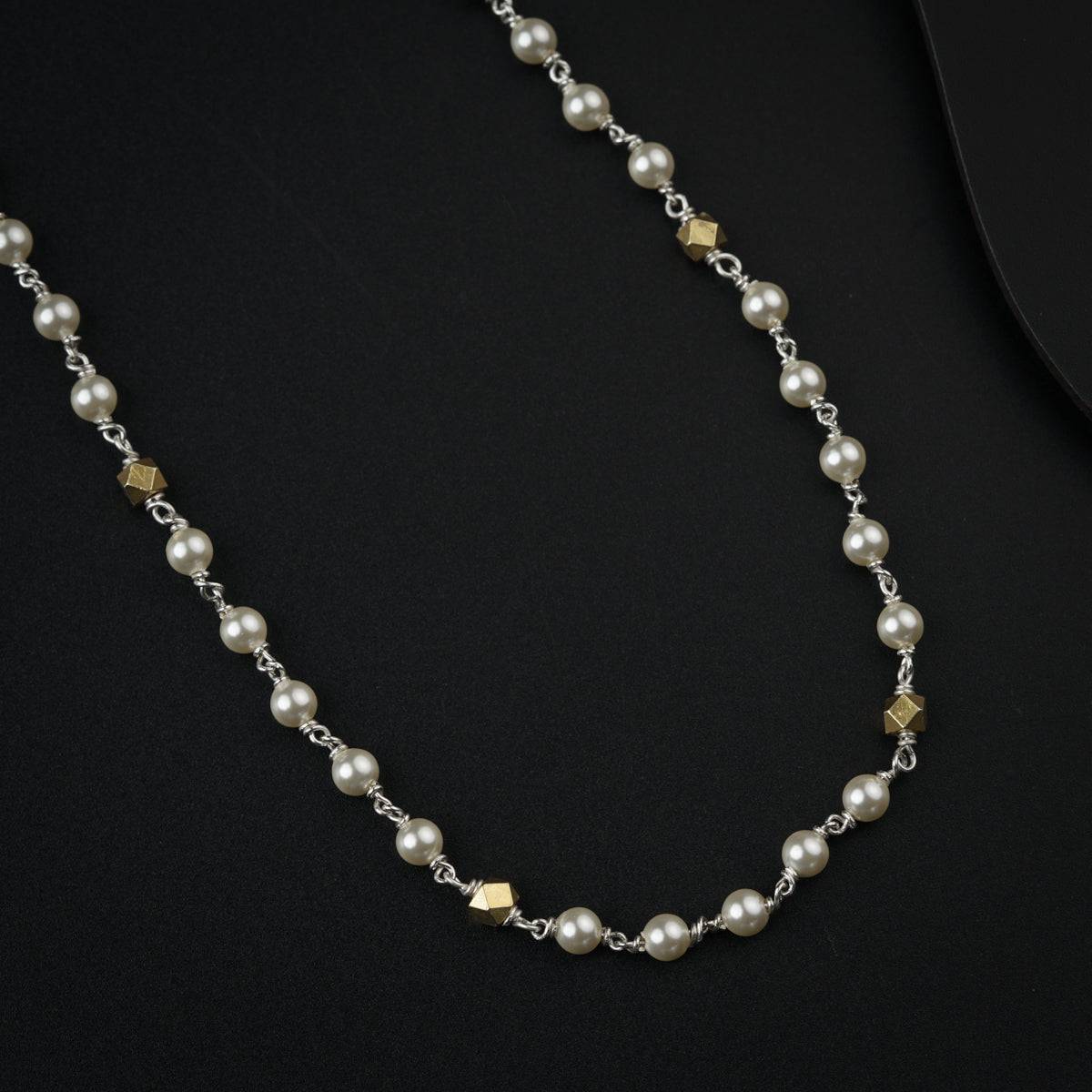 Silver Pearls Chain with Gold Plated Silver Bead