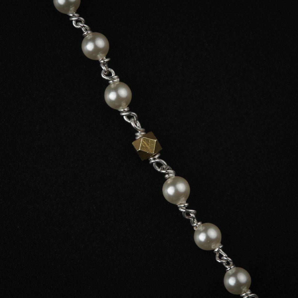 Silver Pearls Chain with Gold Plated Silver Bead