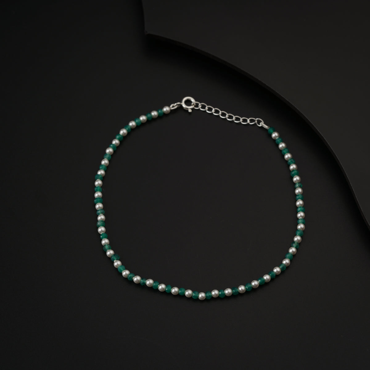 Green Onyx and Pearls Anklet